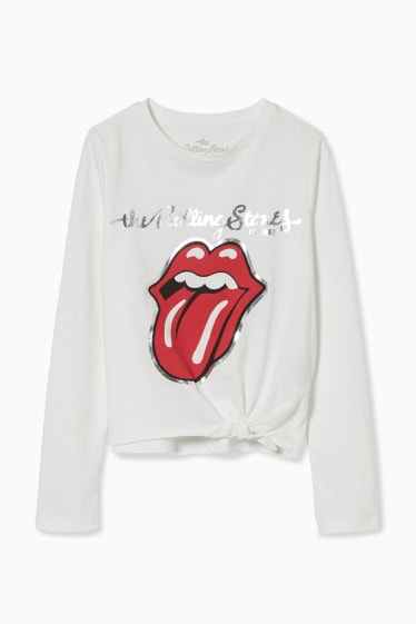 Dětské - Rolling Stones - tričko s dlouhým rukávem s detailem uzlu - bílá