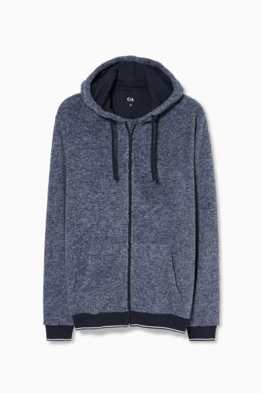 Men - Fleece pyjama top with hood - dark blue-melange
