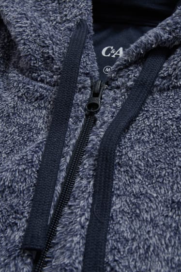 Men - Fleece pyjama top with hood - dark blue-melange