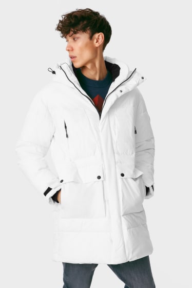 Mężczyźni - CLOCKHOUSE - pikowana kurtka z kapturem - biały