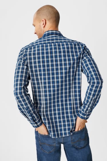 Men - Shirt - slim fit - kent collar - check - dark blue