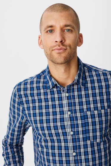 Men - Shirt - slim fit - kent collar - check - dark blue