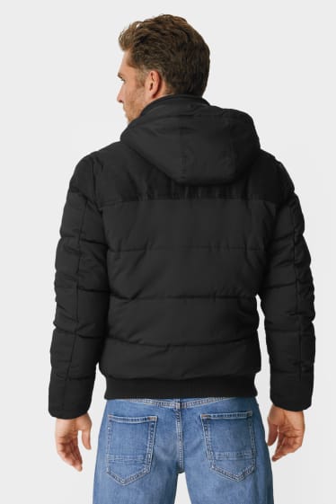 Pánské - Prošívaná bunda s kapucí - černá
