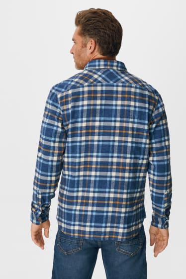 Heren - Flanellen overhemd - regular fit - kent - geruit - blauw