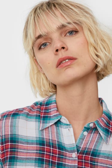 Women - Flannel pyjamas - check - white