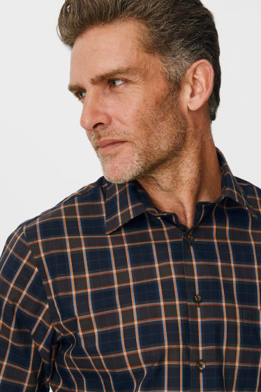 Mężczyźni - Koszula biznesowa - regular fit - kołnierzyk kent - łatwa do prasowania - w kratę - ciemnoniebieski