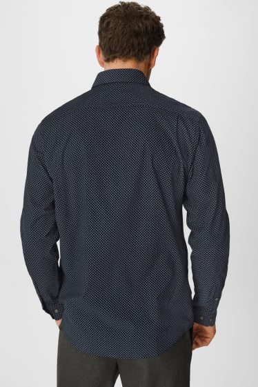 Mężczyźni - Koszula sztruksowa - slim fit - kołnierzyk kent - minimalistyczny nadruk - ciemnoniebieski