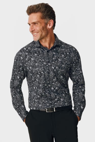 Herren - Businesshemd - Slim Fit - Cutaway - Flex - bügelleicht - schwarz