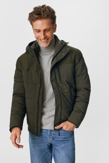 Men - Quilted jacket with hood - green