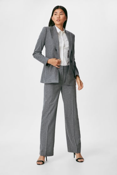 Kobiety - Spodnie biznesowe - wide leg - miks wełniany - w jodełkę - szary-melanż