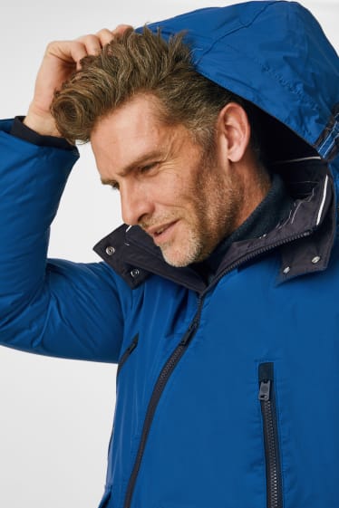 Men - Technical parka with hood - water-repellent - dark blue