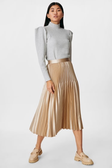 Women - Pleated skirt - shiny - gold