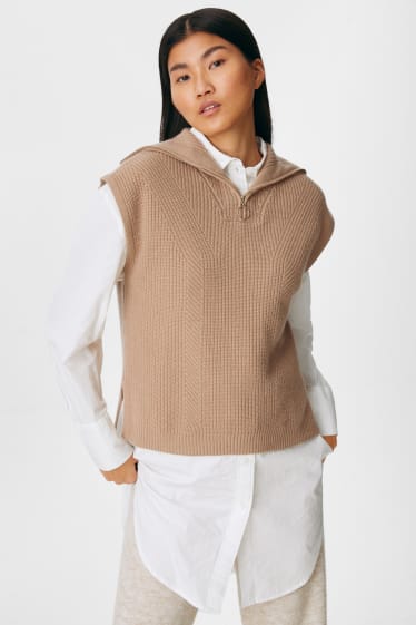Donna - Gilet in maglia di cashmere - havana