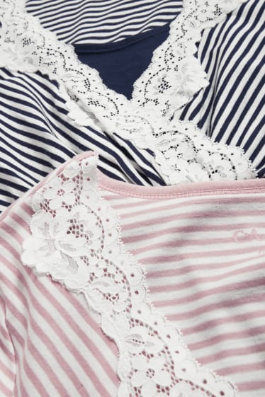 Donna - Confezione da 2 - camicia da notte per allattamento - a righe - bianco / rosa
