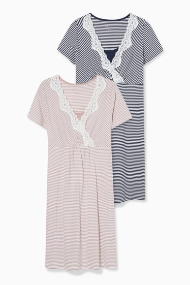 Donna - Confezione da 2 - camicia da notte per allattamento - a righe - bianco / rosa