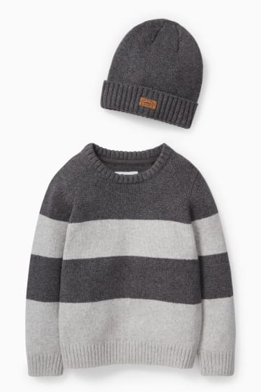 Children Boys - Set - jumper and hat - 2 piece - gray-melange