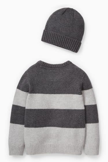 Dzieci - Komplet - sweter i czapka - 2 części - szary-melanż