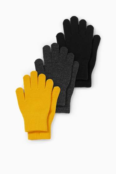 Children - Multipack of 3 - gloves - gray / yellow