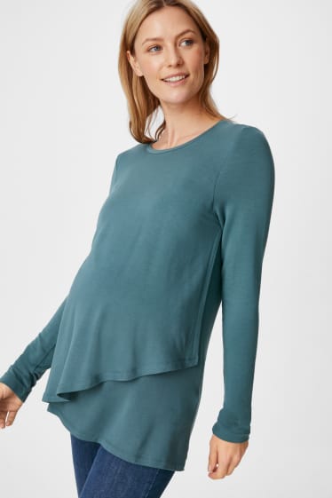 Femei - Tricou cu mânecă lungă pentru alăptare - verde închis