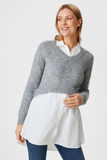 Kobiety - Sweter ciążowy - w stylu 2w1 - jasnoszary-melanż