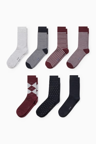 Heren - Set van 7 paar - sokken - bordeaux