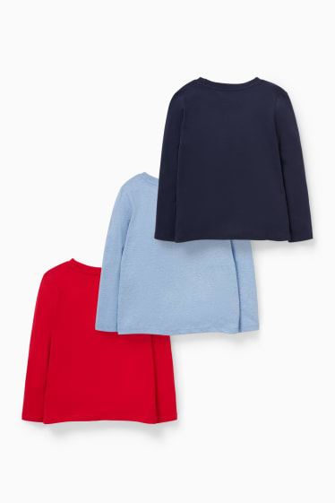 Kinder - Multipack 3er - Langarmshirt - rot / dunkelblau