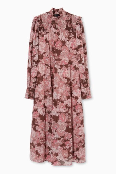 Femmes - Robe en mousseline - motif floral - rose foncé
