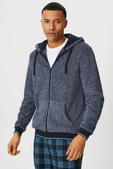 Men - Fleece pyjama top with hood - dark blue-melange