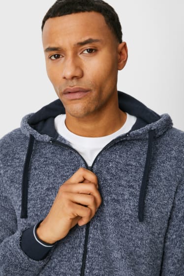 Men - Fleece pyjama top with hood - dark blue-melange