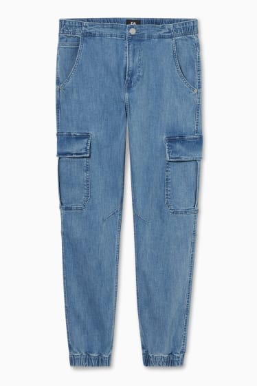 Mężczyźni - Tapered jeans - dżinsy-bojówki - dżins-niebieski