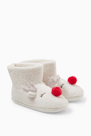 Femmes - Chaussons en finition bouclé - beige