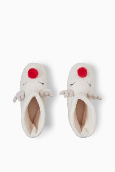 Femmes - Chaussons en finition bouclé - beige