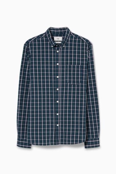 Men - Shirt - slim fit - button-down collar - check - dark green