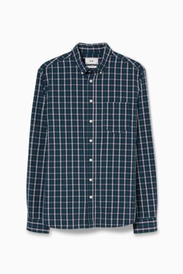 Pánské - Košile - slim fit - button-down - kostkovaná - tmavozelená