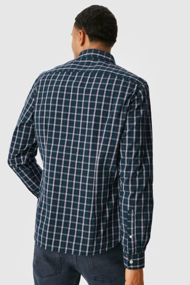 Pánské - Košile - slim fit - button-down - kostkovaná - tmavozelená