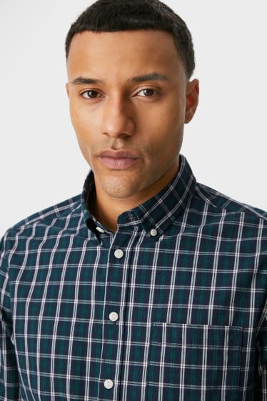 Men - Shirt - slim fit - button-down collar - check - dark green