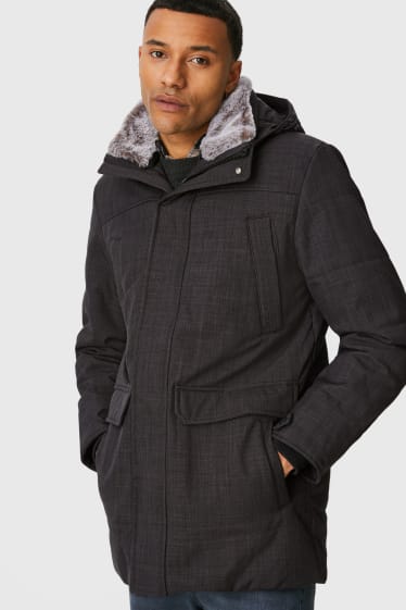 Men - Parka with hood and faux fur trim - dark gray