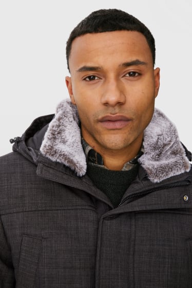 Men - Parka with hood and faux fur trim - dark gray