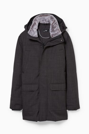 Men - Parka with hood and faux fur trim - dark gray