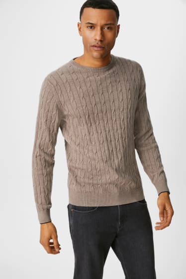 Herren - Feinstrick-Pullover mit Kaschmir-Anteil - beige