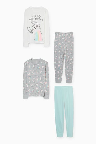 Kinderen - Set van 2 - pyjama - 4-delig - wit / grijs