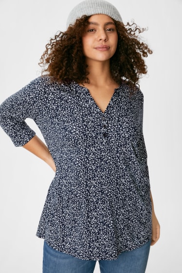 Women - Long sleeve top - floral - dark blue