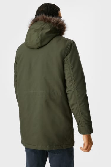 Men - Parka with hood and faux fur trim - dark green