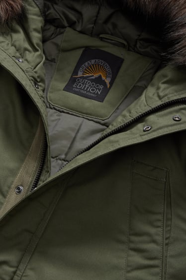 Uomo - Parka con cappuccio e inserto in ecopelliccia - verde scuro