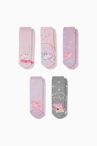 Enfants - Lot de 5 - Peppa Pig - chaussettes - gris / rose