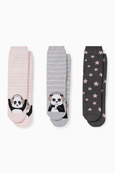 Niños - Pack de 3 - calcetines antideslizantes - gris / rosa