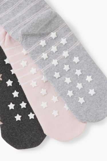 Bambini - Confezione da 3 - calze antiscivolo - grigio / rosa