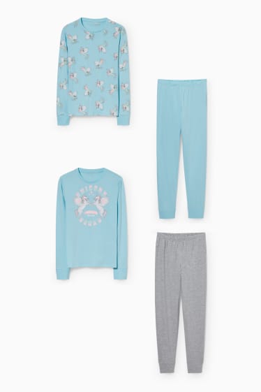 Bambini - Confezione da 2 - unicorni - pigiama - 4 pezzi - azzurro