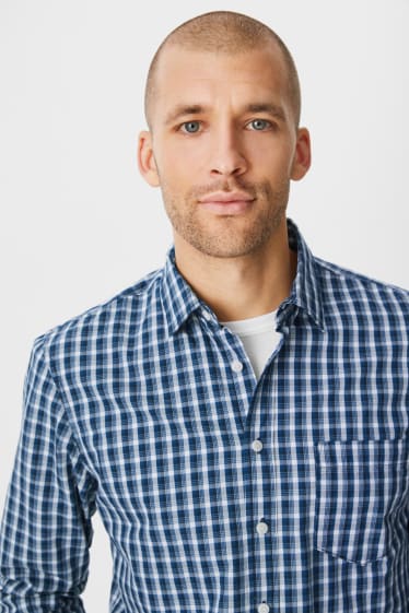 Men - Shirt - regular fit - Kent collar - check - dark blue
