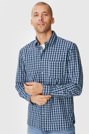 Men - Shirt - regular fit - Kent collar - check - dark blue